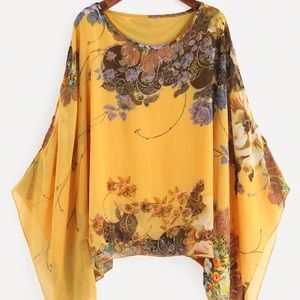 Yellow Random floral print loses chiffon top NWOT